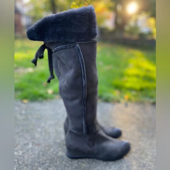 Napoleoni leather over knee wedge boots fur lined made in Italy leather sz 39 - Picture 4 of 11